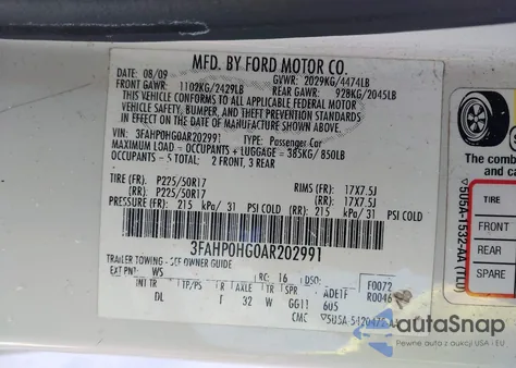 2010 Ford Fusion Se from USA, damaged, VIN 3FAHP0HG0AR202991